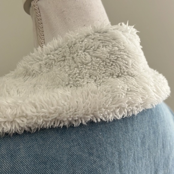 Faux Sherling Lined Denim Long Coat - Picture 6 of 9